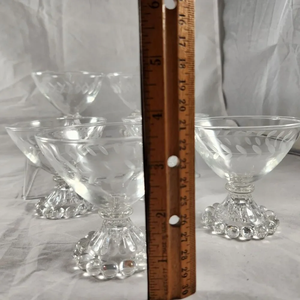 Set of 6 Anchor Hocking Etched Laurel Boopie Clear Champagne Sherbet Glasses